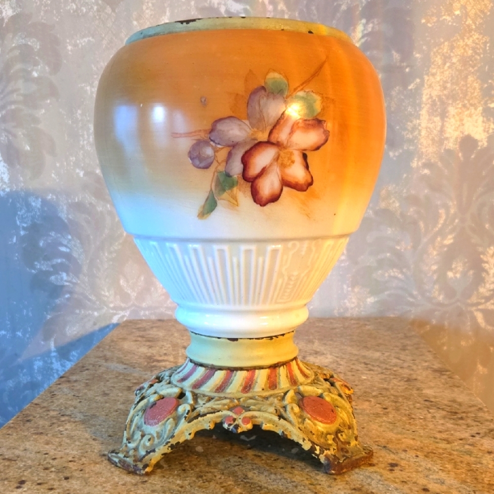 Antique Fosteria Victorian Floral Vase Originally Oil Lamp Base